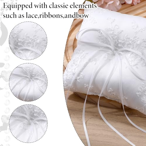 Elegant Lace Wedding Ring Bearer Pillow with Bowknot - 6x6 inches
