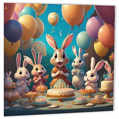 Cute Rabbit Birthday Card for Kids - 147mm x 147mm