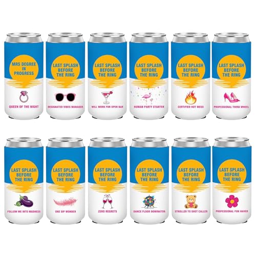 Bohaluo 12-Pack Slim Bachelorette Party Can Cooler Sleeves - White