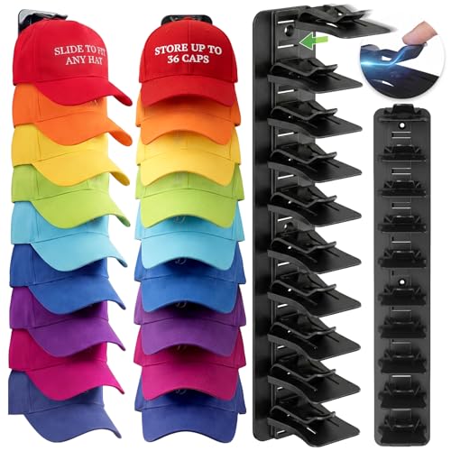 HYASTO Hat Organizer for Baseball Caps - 36-Cap Wall Mount Rack, Black