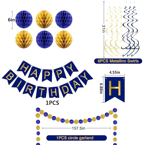 Blue Birthday Decorations Set with Banner, Honeycomb Balls & Swirls