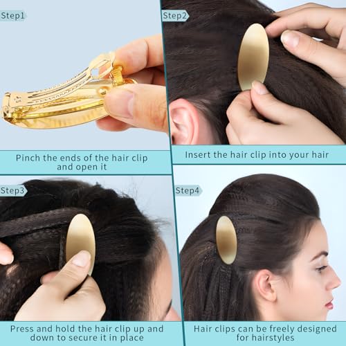 GAQWOK 3-Inch Oval Gold Hair Barrette Vintage Metal Clip for Thick Hair