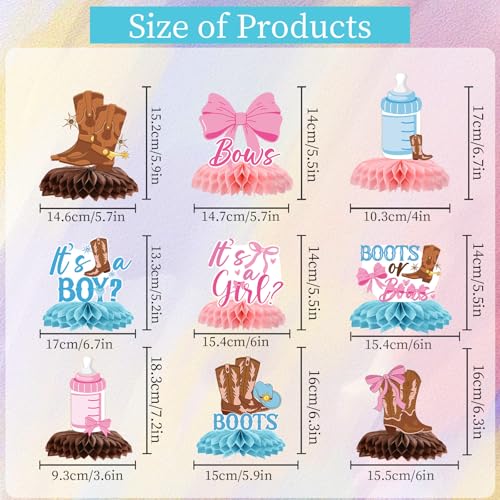 Boots Bows Honeycomb Centerpieces - 9PCS Gender Reveal Party Decor
