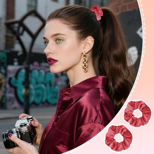 Red Velvet Hair Scrunchies 2-Pack Soft Elastic Ponytail Holders for Women