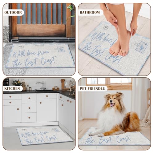 Coquette Blue Striped Beach Doormat - 17x30 Inch Indoor/Outdoor Mat