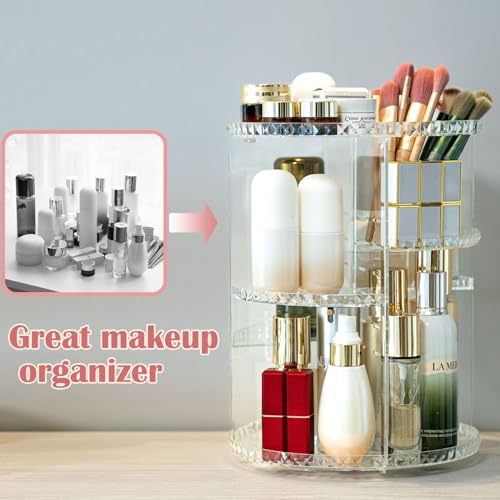 360-Degree Rotating Makeup Organizer with Adjustable Layers