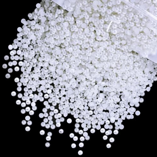 qiipii 7500PCS 2mm White Flatback Half Pearls for Crafting and Nail Art