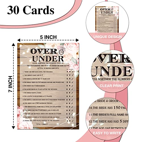 Bridal Shower Games Over Or Under Rustic Wood Boho Floral 30 Cards