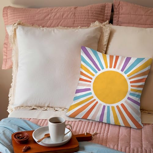 18x18 Inch Boho Sunflower Throw Pillow Cover - Double-Sided Decorative Cushion