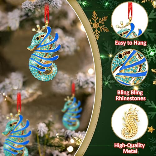 Blue Seahorse Christmas Ornament - Coastal Holiday Tree Decor Gift