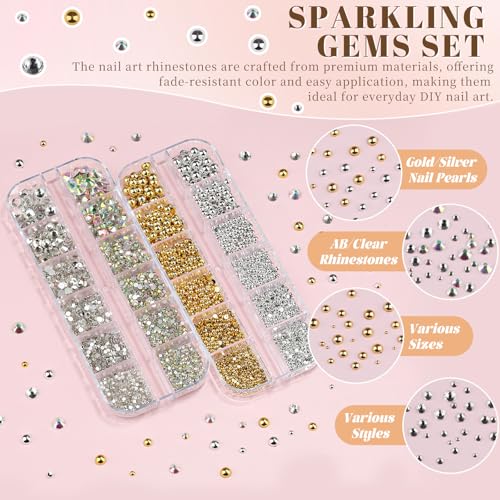 Sinyanail Nail Rhinestones and Pearls Kit 2 Boxes Flatback Gems