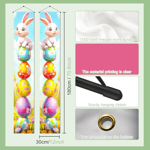 BlissYard Happy Easter Door Banners 71x12 Inch Porch Signs 2 Pcs