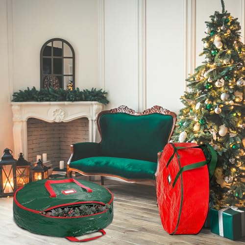 24" Christmas Wreath Storage Bags - 2 Pack with Heavy Duty Handles