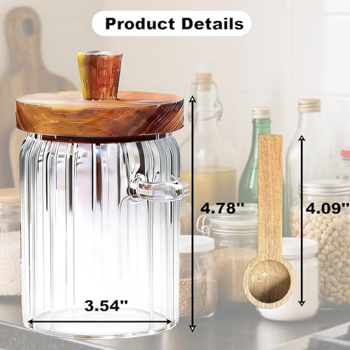 3DSKY 20.3 Oz Glass Coffee Canister with Wooden Lid and Matching Spoon
