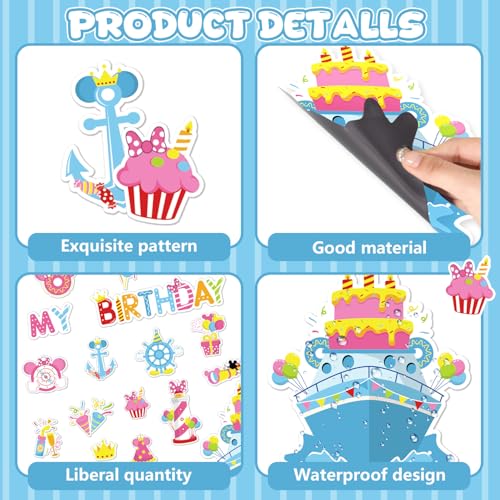 Birthday Cruise Magnets - 16 Pack Cute Magnetic Stickers for Party Decor