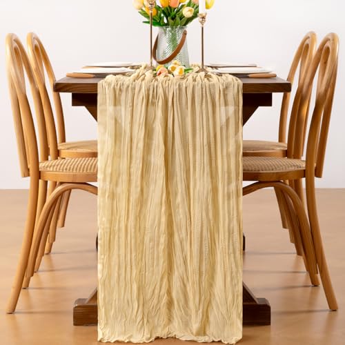 Champagne Cheesecloth Table Runner 12 Pack Boho Fall Gauze for Dining & Events