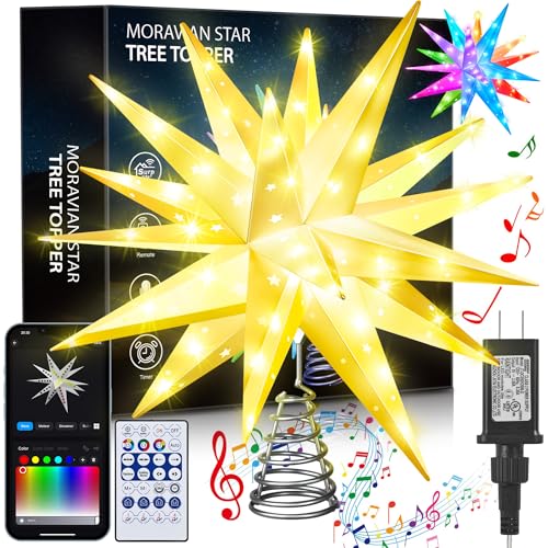 Hollow 20-Inch Christmas Tree Star Topper with Lights & Remote Control
