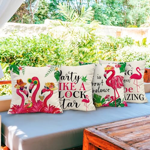 Summer Flamingo Throw Pillow Covers - Set of 4, 18x18 Inch