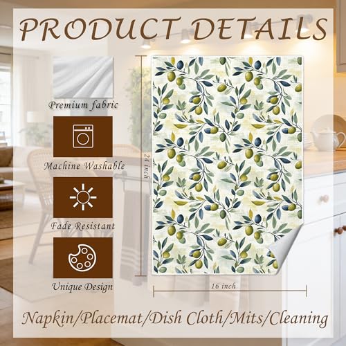 Mediterranean Olive Green Kitchen Towel 16x24 in - Plants Towel I Design