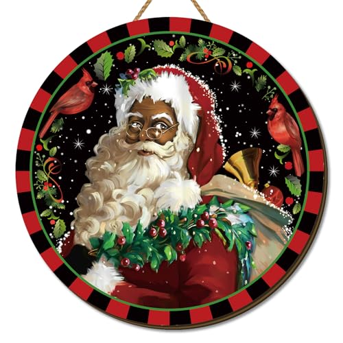 African American Christmas Hanging Sign - Wooden Door Decor