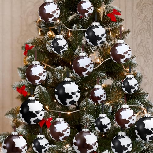 Cowhide Christmas Ornaments Set - 18 Rustic Western Holiday Decorations, 2.36-3.15 Inch, Variation: 24 Pieces