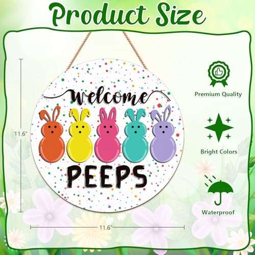 Wooden Welcome Peeps Bunny Door Hanger - Easter Decor Sign