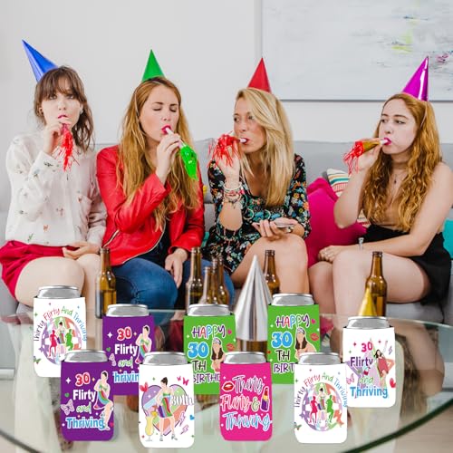 Aposwow 12 Pack 30th Birthday Can Coolers - Flirty & Thriving Party Favors for Women
