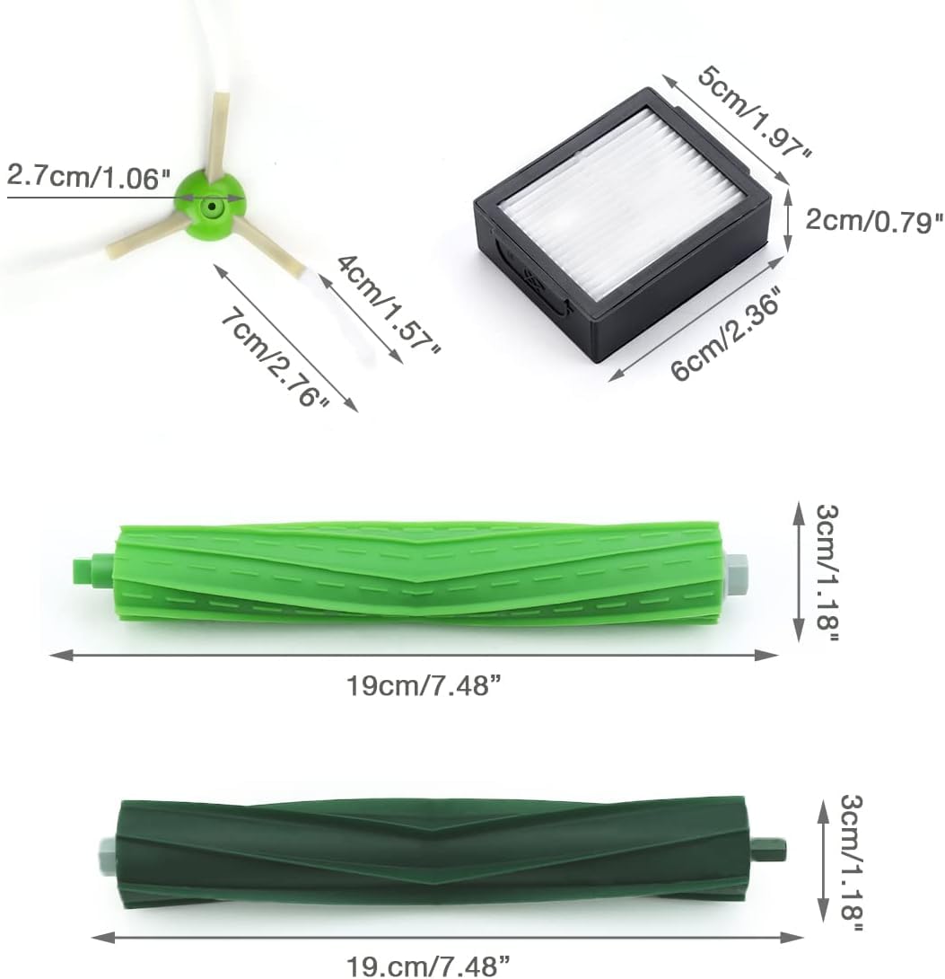 Replacement Parts for iRobot Roomba - Multi-Surface Rubber Brushes, HEPA Filters, Edge-Sweeping Brushes - Compatible with i Series (i3/i4/i6/i7/i8), J7, E Series (E5/E6/E7) Vacuum Cleaners