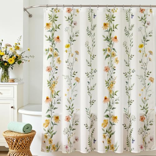Boho Floral Shower Curtain - Green Vines, Waterproof, 72x72 inches