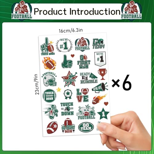 Gameza Green Team Spirit Temporary Tattoos - 156 Pcs Glitter Football Party Favors