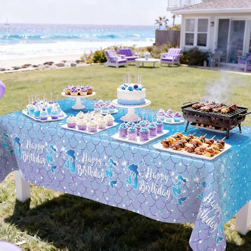 Mermaid Tablecloths - 2 Pack 54x108 Inch Ocean Party Decor