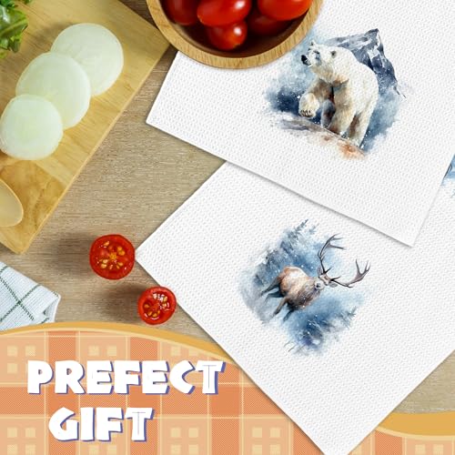 Winter Kitchen Towels Set of 2 - Deer & Bear Holiday Designs
