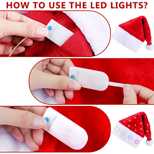 Light Up Christmas Santa Hat with LED Lights - Red, Plush Holiday Party Hats, 2 Pack