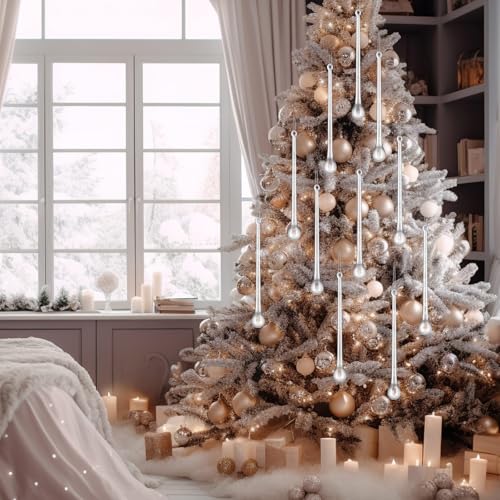 24 Pcs Clear Glass Icicle Christmas Ornaments - Extra Long 3.94 x 0.79 Inches