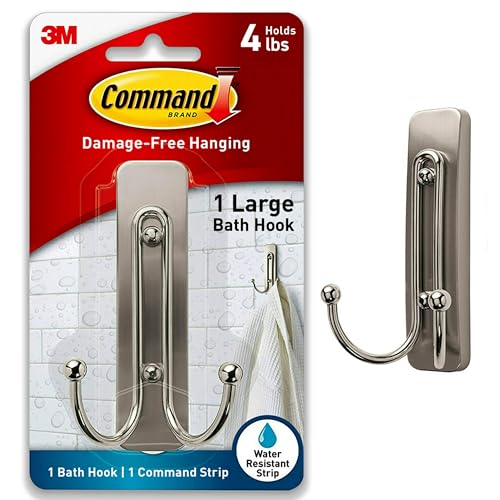 Command Large Satin Nickel Bath Hook | Damage-Free Hanging