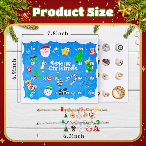 Christmas Advent Calendar Jewelry Kit with Charms and Bracelets for Kids