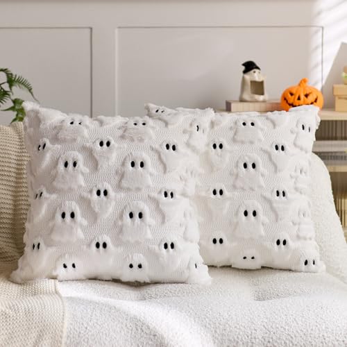 Halloween Ghost Pillow Covers Set of 2, 16x16 Inch Plush
