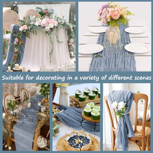 4 Pack Dusty Blue Cheesecloth Table Runner 10 FT Boho Semi Sheer Rustic Fabric