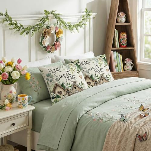 GEEORY Spring Home Sweet Home Pillow Covers Set of 2, Green, 18x18
