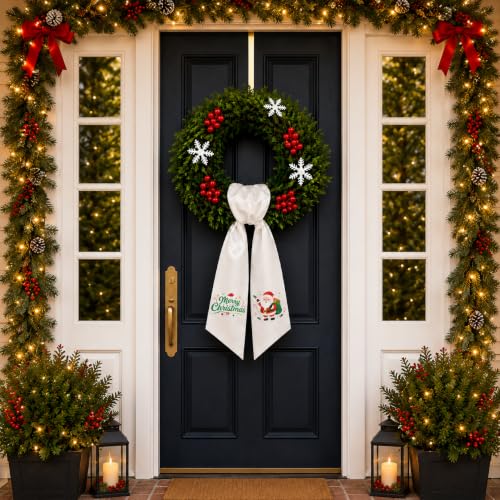Christmas Wreath Sash 3-Piece Satin Holiday Door Decor - Red & Green