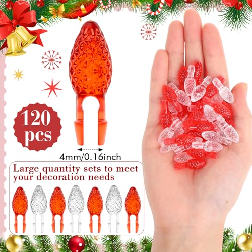 120 Pcs Ceramic Christmas Tree Replacement Lights - White & Red Small Bulbs