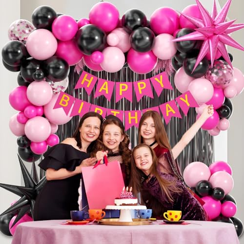 Pink and Black Birthday Decorations Party Pack with Balloons & Foil Balloons
