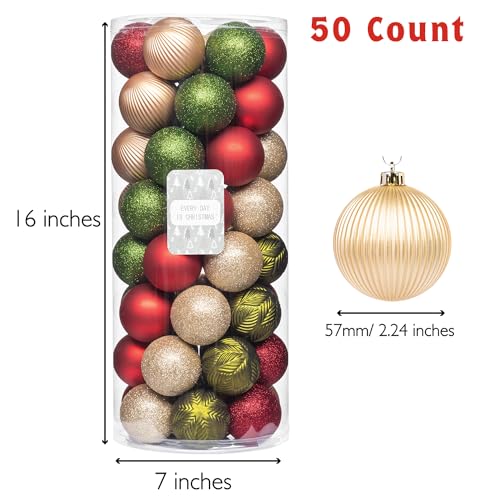 Every Day is Christmas Ornaments Set - Woodland Theme, 50 Shatterproof 2.24" Decorations