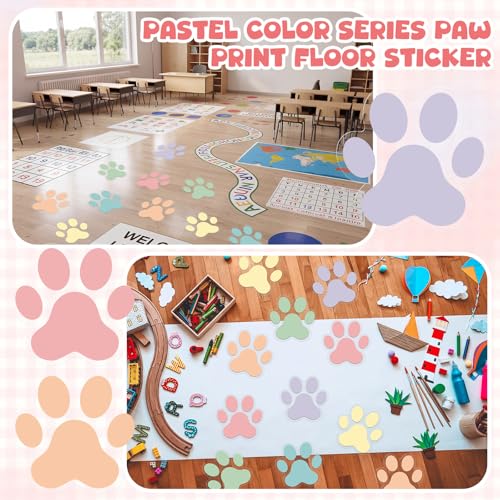 30 Pcs Pastel Paw Print Floor Decals, 7.5" Self-Adhesive Dog Footprint Stickers