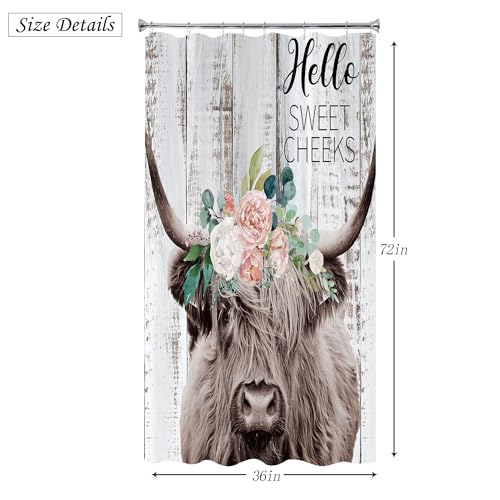 Farmhouse Highland Cow Shower Curtain - 36x72 Inch Water Repellent