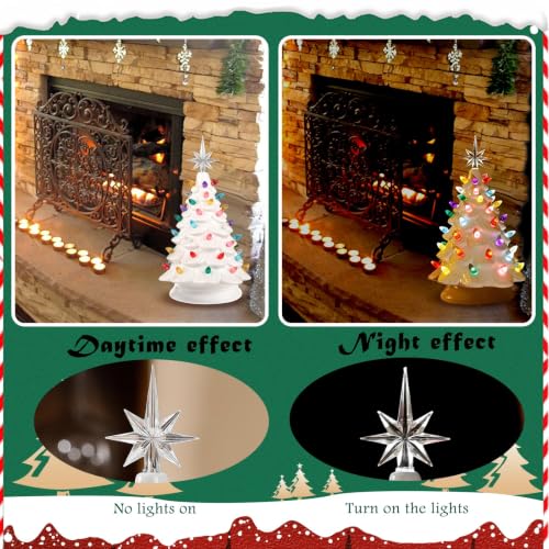 White Ceramic Christmas Tree Decorations 13 Inch Tabletop Holiday Decor with Star Topper