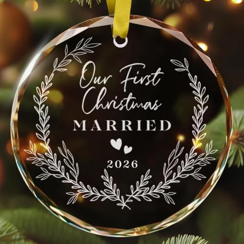 First Christmas Married Glass Ornament 2025 - Personalized Couple Keepsake