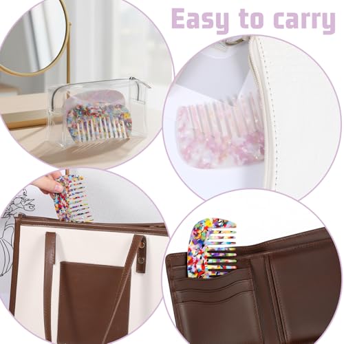 Ezymivs Mini Travel Hair Comb 2 Pack - Acetate Pocket Wide Tooth Detangler