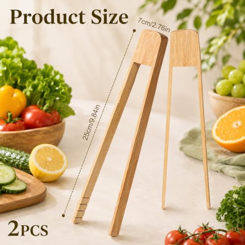 2PCS Bamboo Toaster Tongs - Anti-Slip Wooden Kitchen Utensils