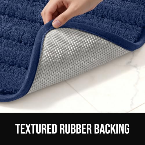GORILLA GRIP Memory Foam Bath Mat, 24x16 Inch Navy Striped Bathroom Rug